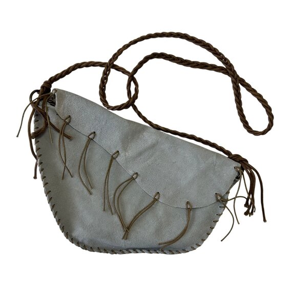 Newport News Handbags - Newport News Suede Crossbody Bag Blue Brown Fringe Boho Cowgirl Western
